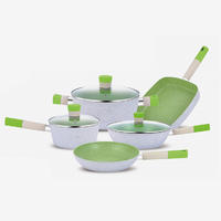 Green nonstick forged cookware set with soft touch bakelite handle